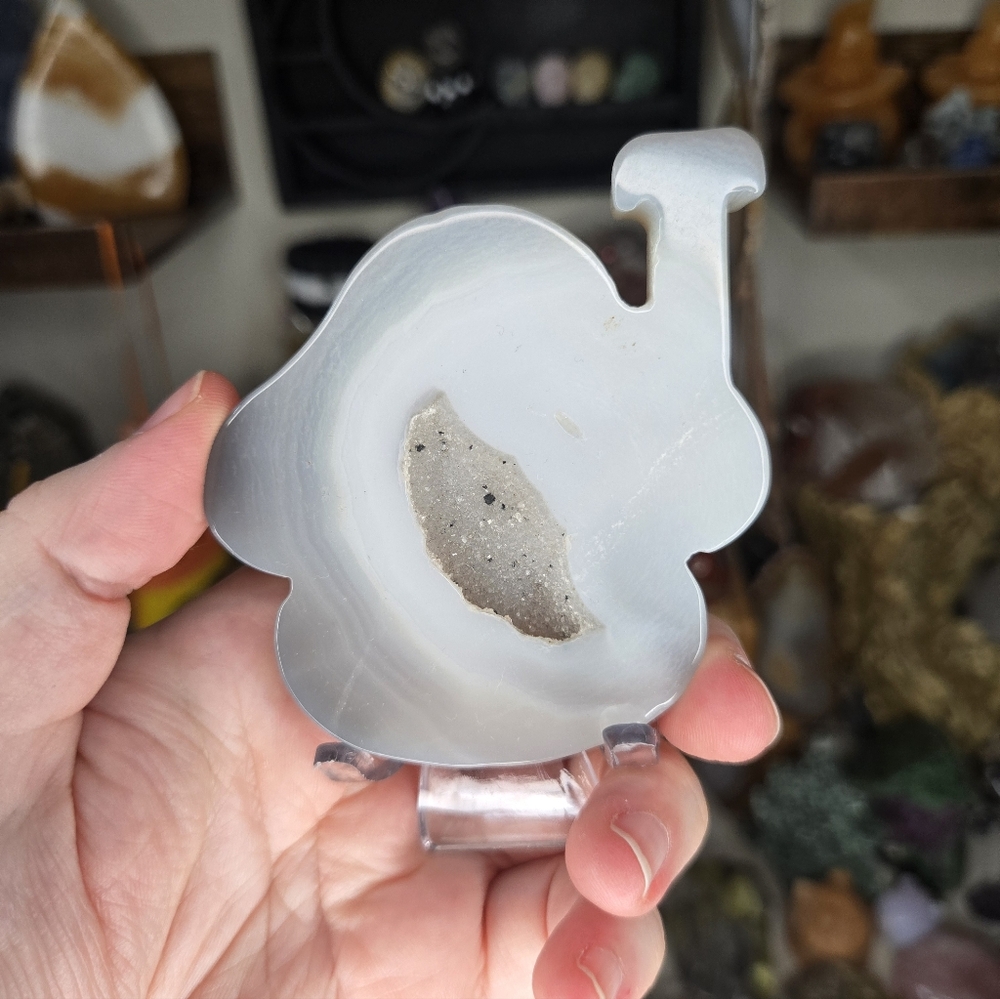Druzy Agate Mushroom Roof w/ Right Side Chimney Cottage House Crystal Carving